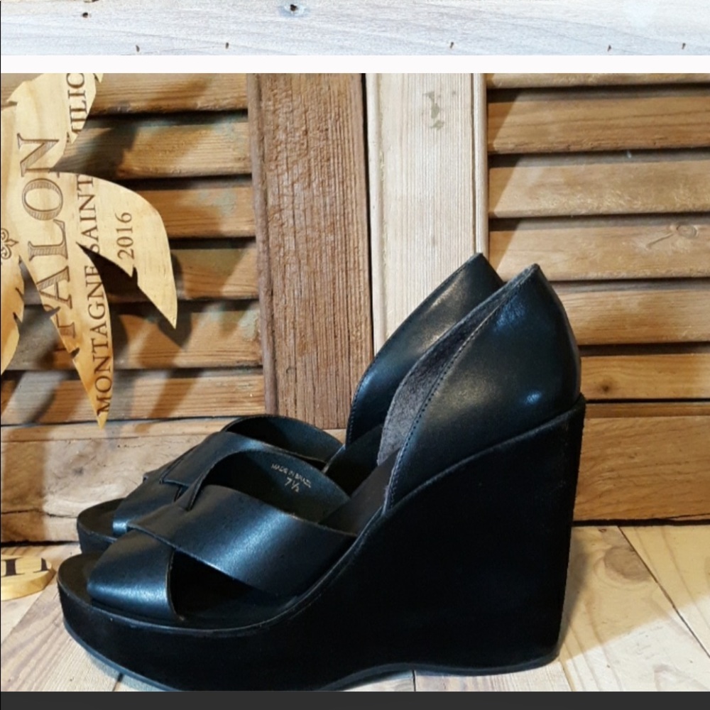 KORK-EASE Black Leather & Suede Wedges